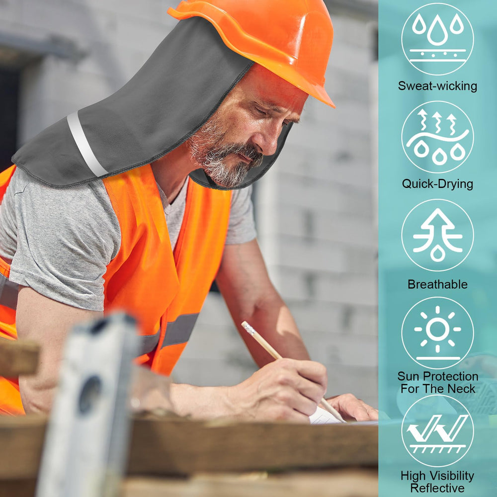 High-visibility yellow neck protector with reflective strip