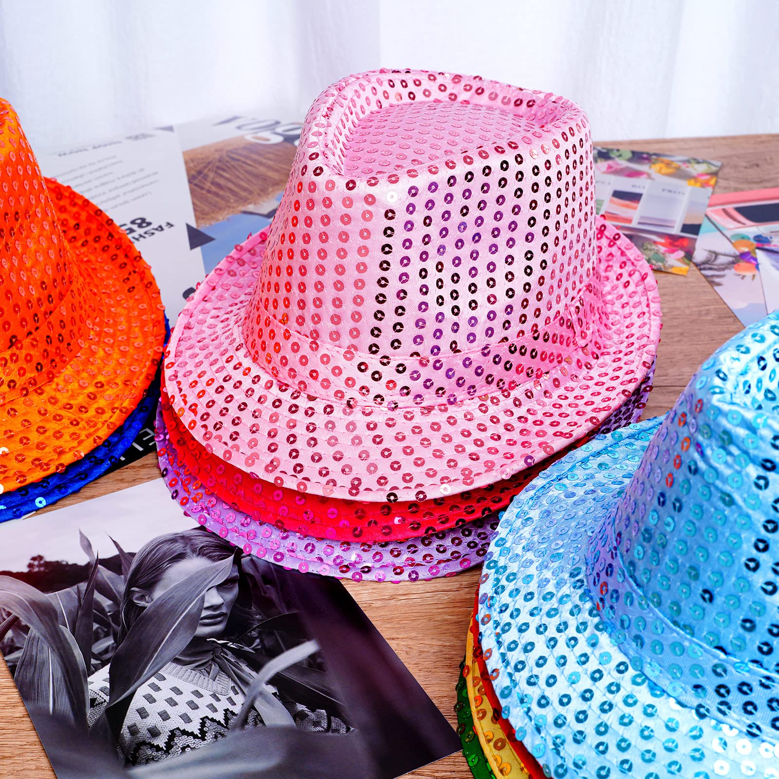 Janmercy sequin hat color range image emphasizes bold hues for coordinating party outfits.