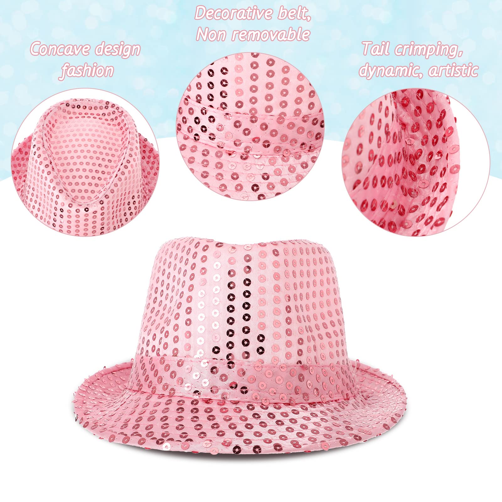 Janmercy sequin hat worn by model demonstrates versatile unisex fit for performances.