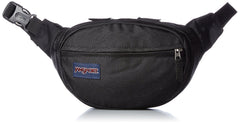 JanSport Fifth Avenue 2L lumbar pack in black, front view, ideal for hands-free daily errands.