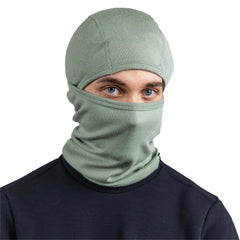 Janus Wool Kleveland balaclava front view shows snug Nordic knit warmth and flexibility.