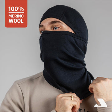 Inside brushed merino fleece for warmth from Janus Wool Kleveland balaclava.