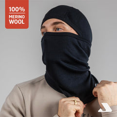 Inside brushed merino fleece for warmth from Janus Wool Kleveland balaclava.