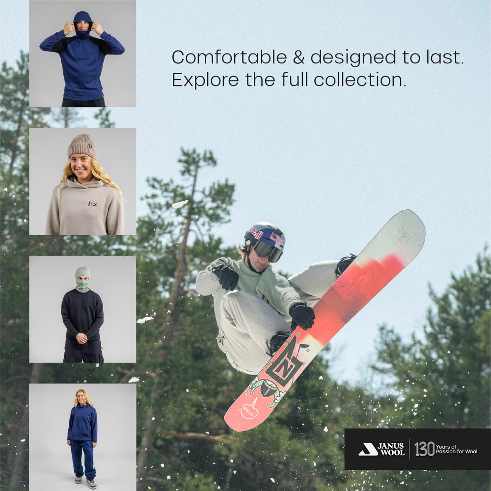 Janus Wool Kleveland balaclava stretchy-knit actively supports movement.