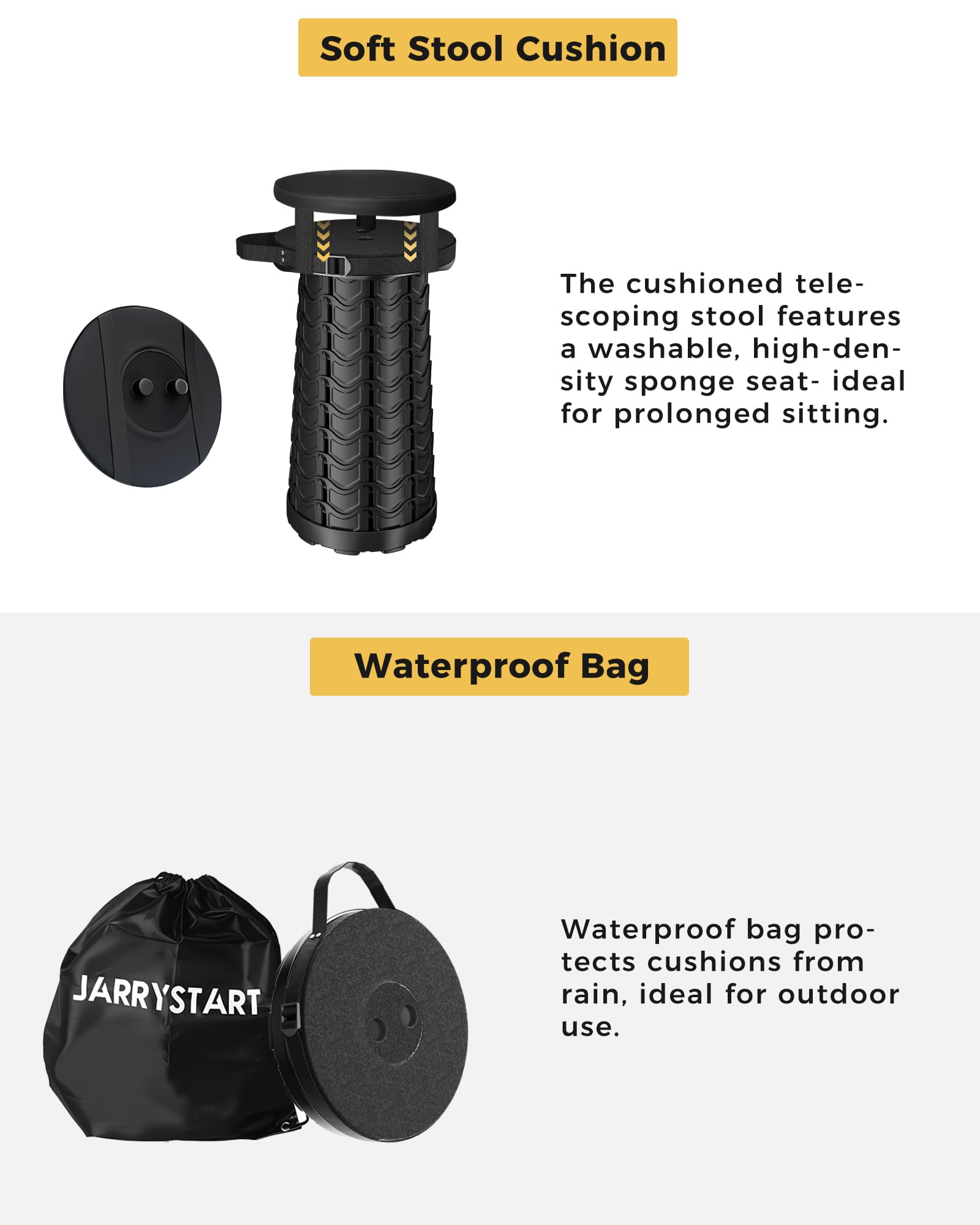 JarryStart telescoping mechanism enables quick height adjustments