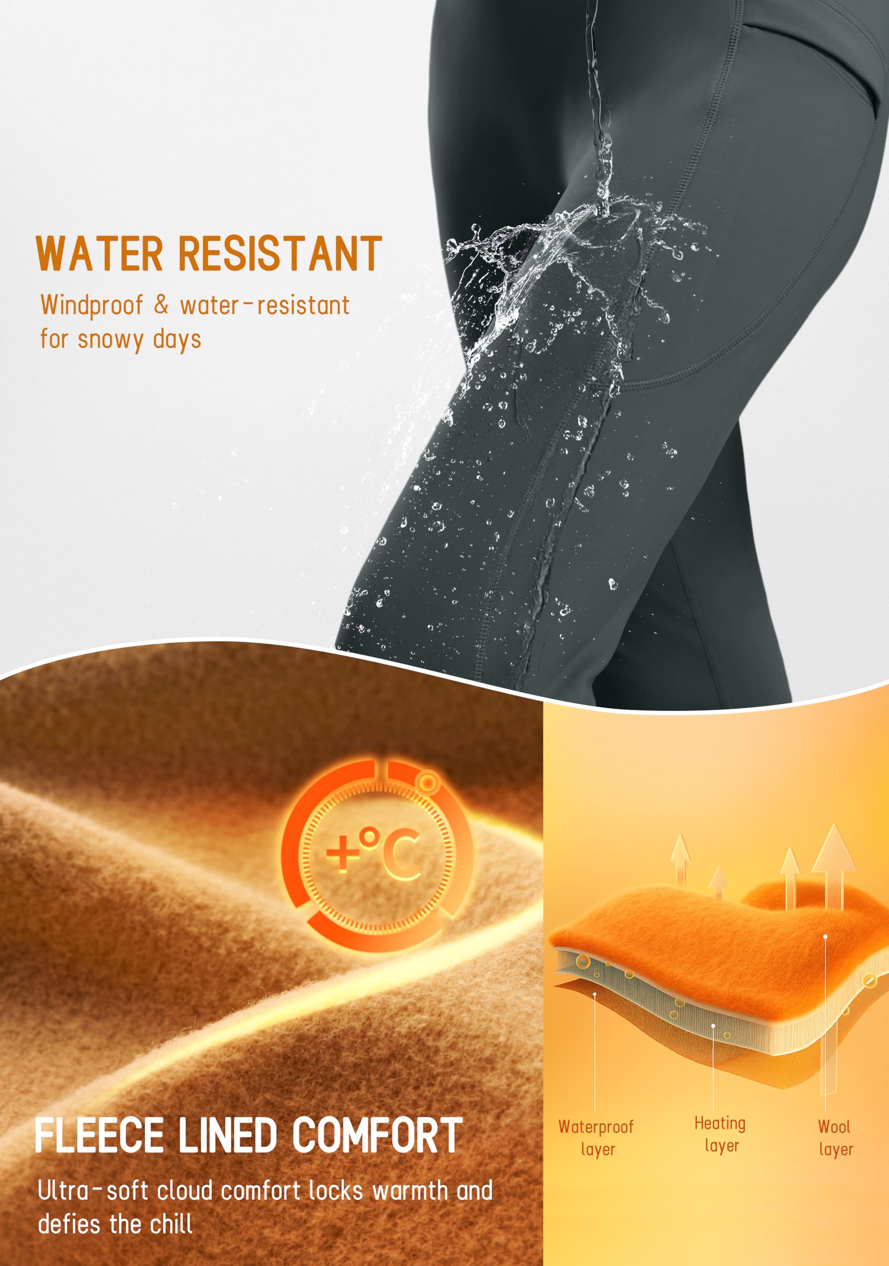 Jarvanv water-resistant fleece-lined pants protecting against light rain during errands.