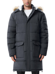 JAWERU men's extra-long fleece puffer jacket front view in gray, offering warmth and weather resistance.