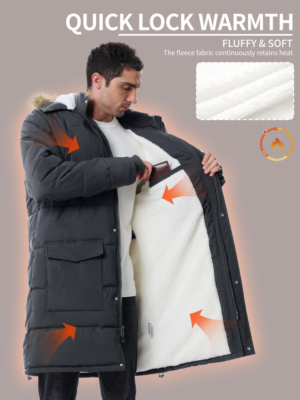 JAWERU lambswool fleece-inside jacket demonstrates cozy lining for chilly commutes.