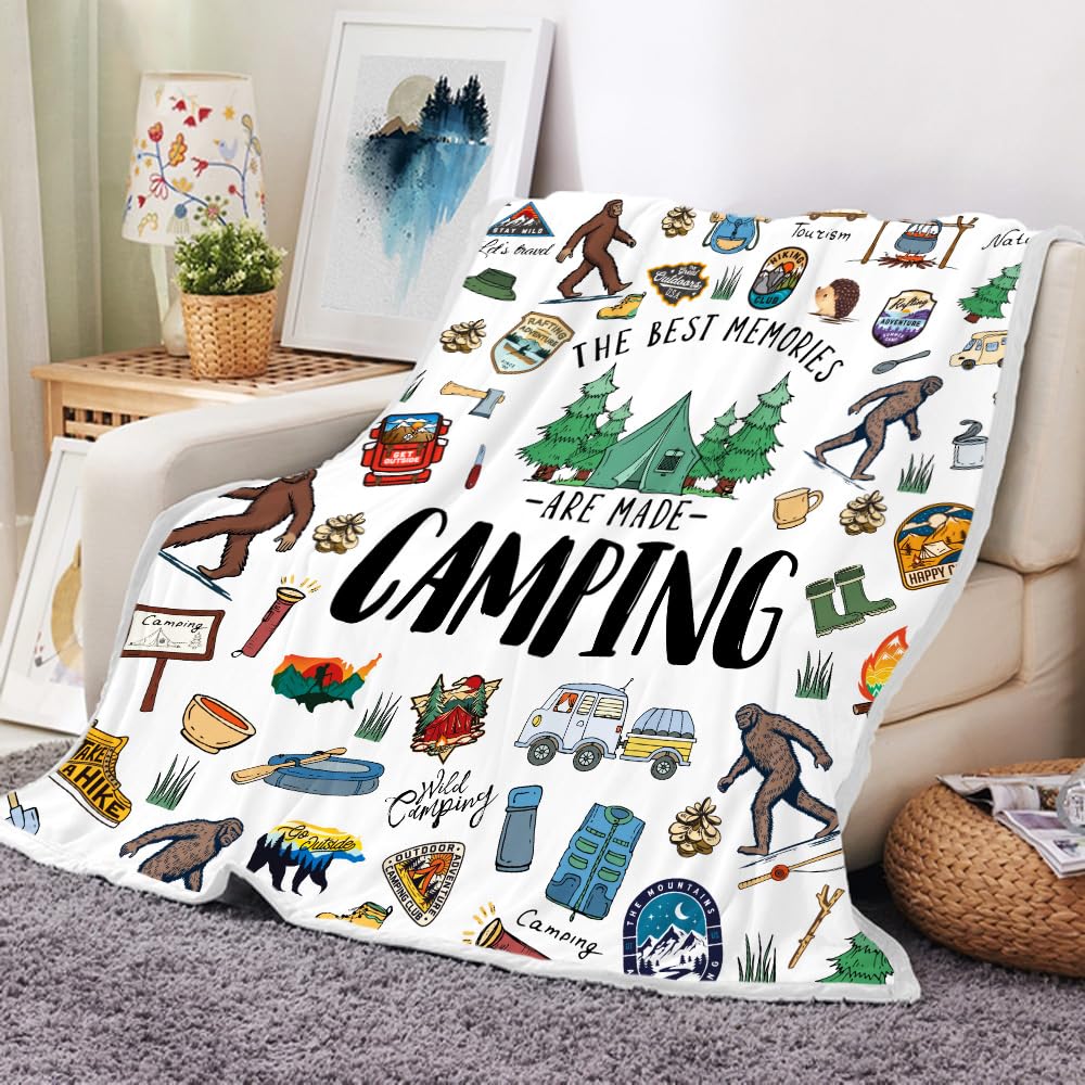 JAWO Bigfoot camping blanket overview in outdoor RV setting for warmth