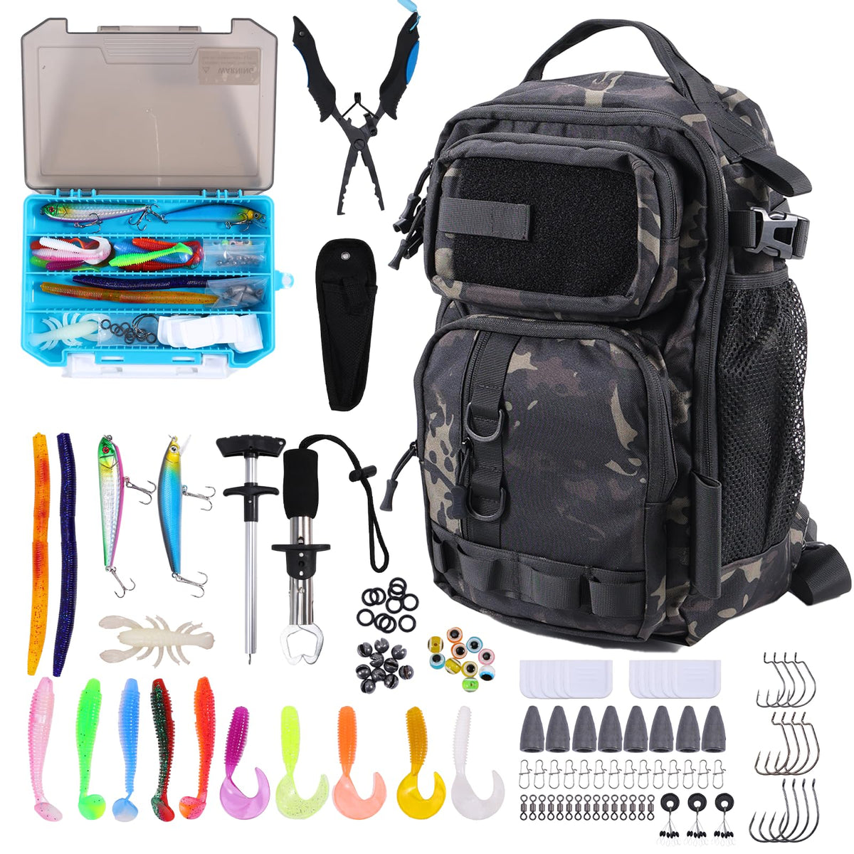 Jaylene 16.5 inch fishing backpack with tackle boxes - front view