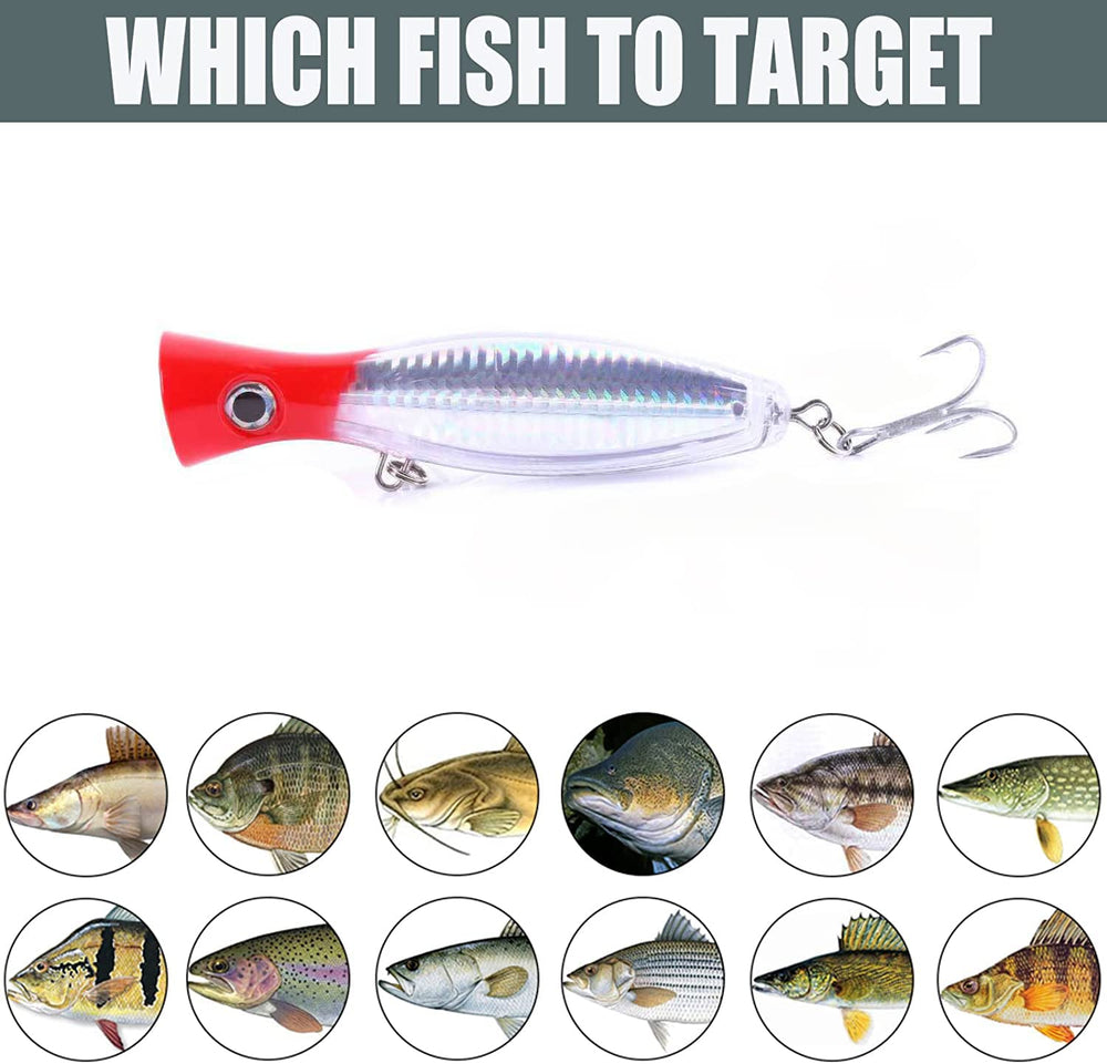 Three-pack box image of JAZALIC popper lures