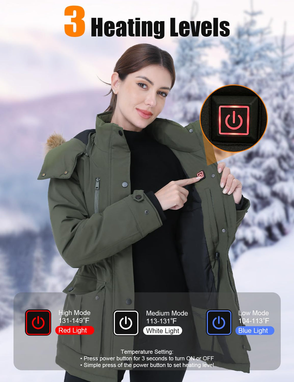 Jazvex Womens Heated Jacket three heat levels for customizable comfort