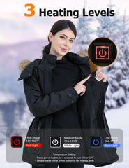 Jazvex women's heated jacket close-up of six heating zones illustrating targeted warmth.
