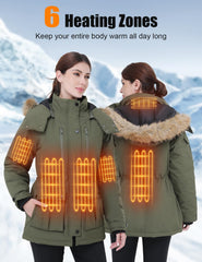 Jazvex Women's Heated Jacket back view highlights full-body warmth during outdoor activities.