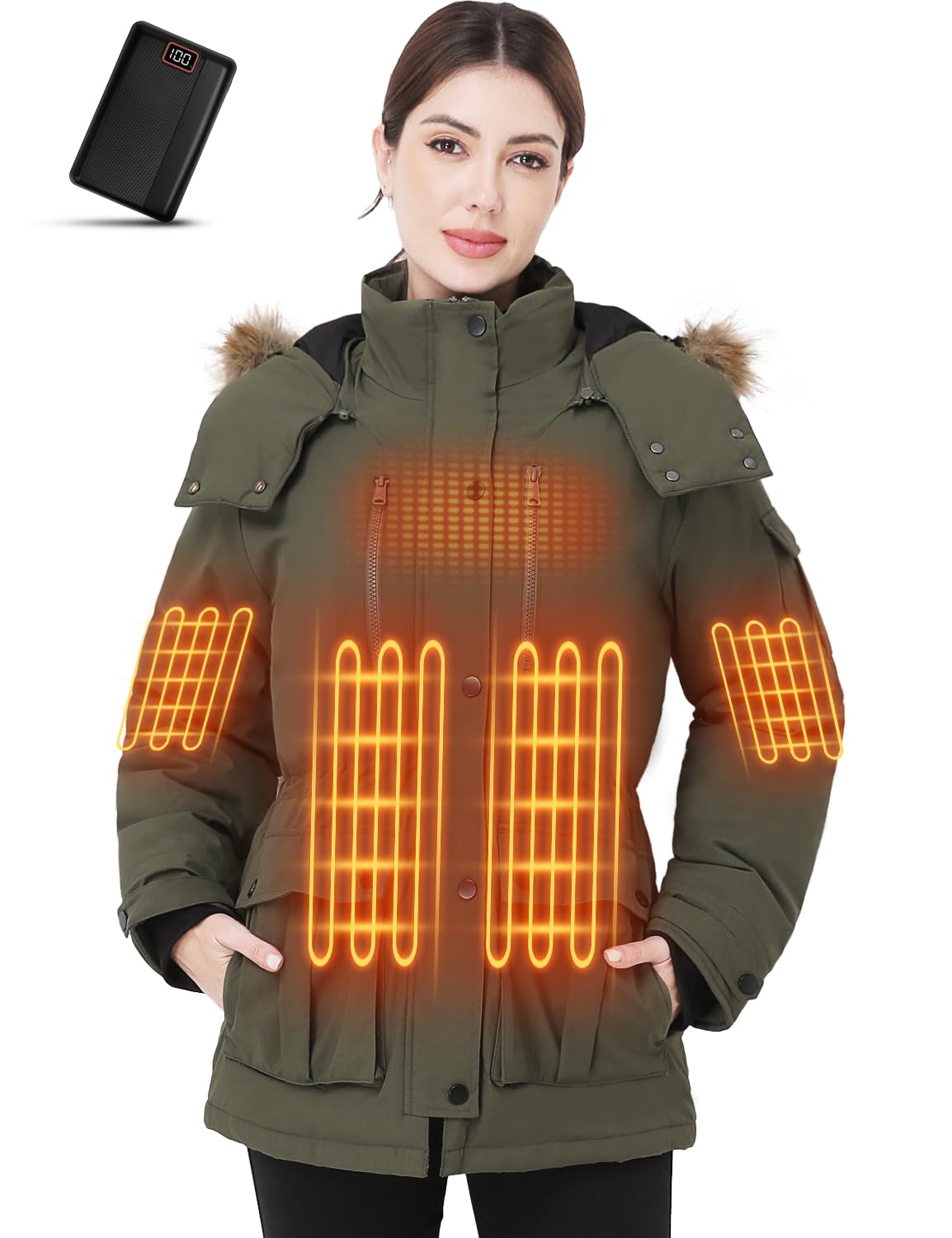 Jazvex Womens Heated Jacket battery pack powering rapid warmth on demand