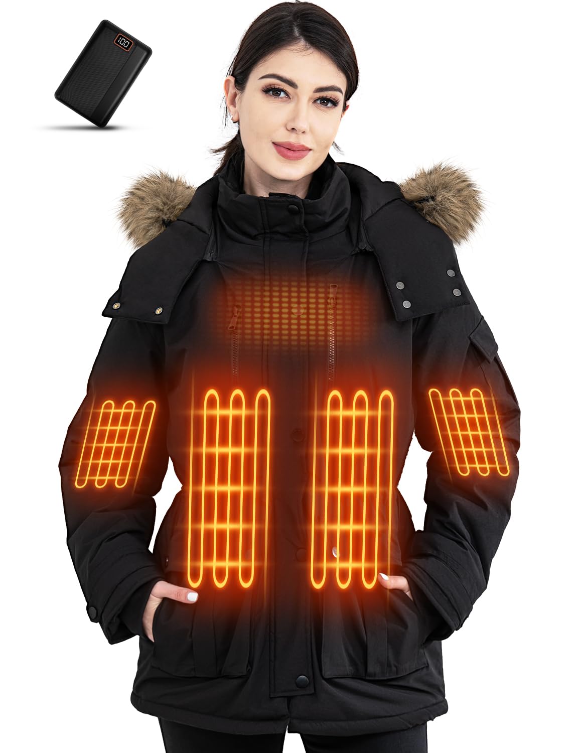 Jazvex women's heated jacket front view delivers rapid warmth for crisp mornings.