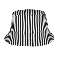JBYJBX black and white stripe bucket hat, front view, stylish sun protection for beach days.