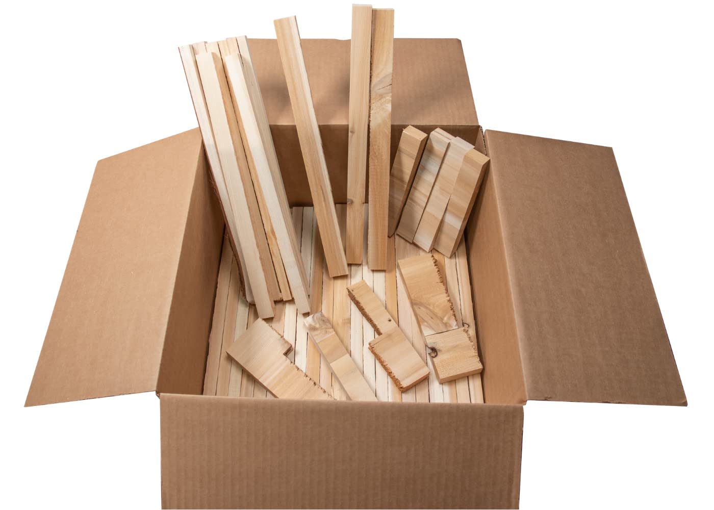 JCs Wildlife cedar kindling stored indoors or in a garage, dry and ready.