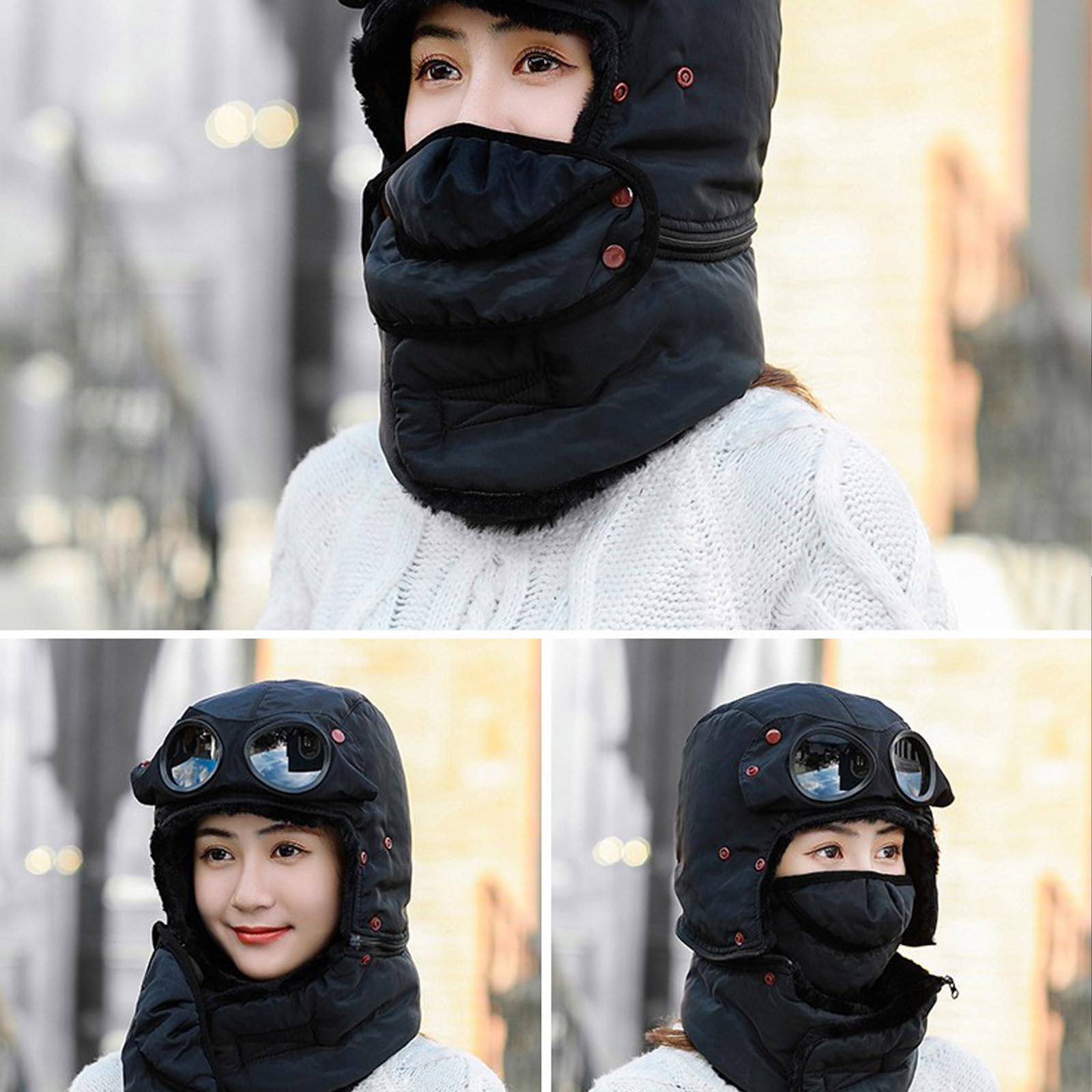 JDIV Winter Thermal Hat with Glasses all-weather wear for skiing, cycling, and daily winter commutes