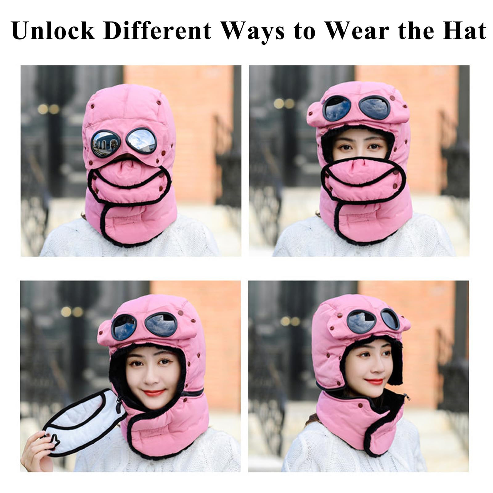 JDIV Winter Thermal Hat with Glasses goggles-detached detail illustrating versatile wear options