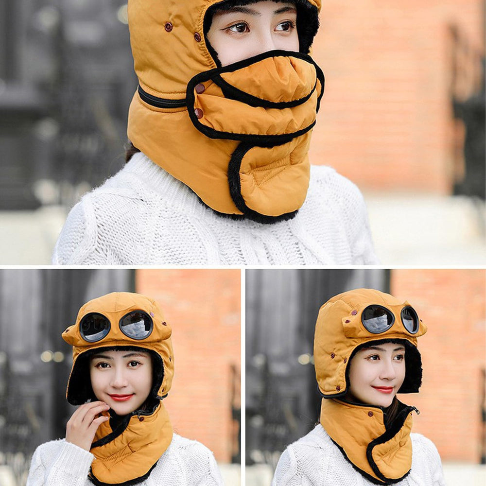 JDIV Winter Thermal Hat with Glasses plush-lined interior for extra warmth and comfort