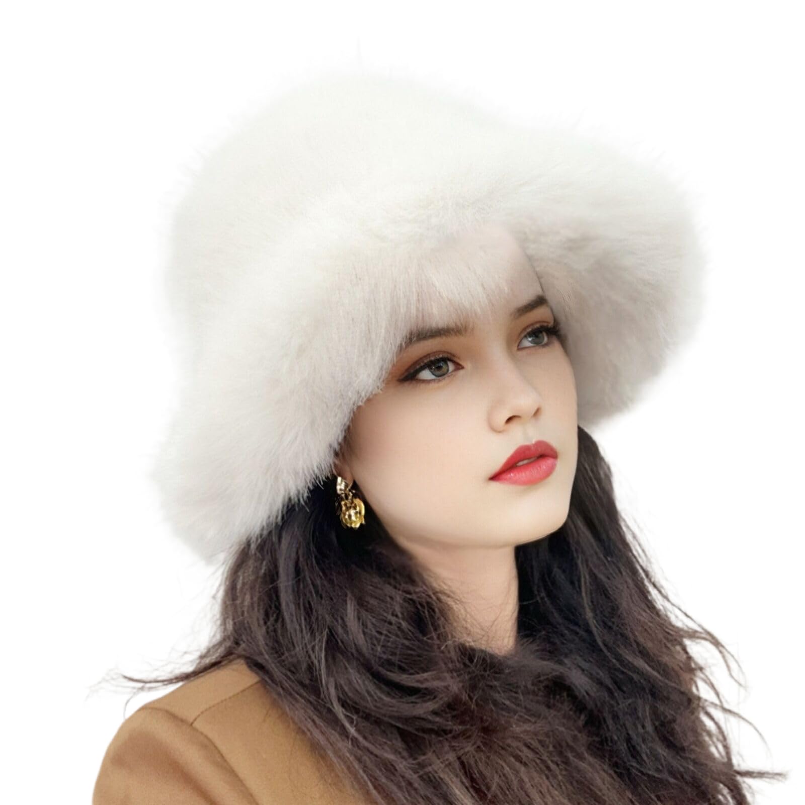 JDYaoYing women's fuzzy bucket hat side angle highlights retro style and warmth