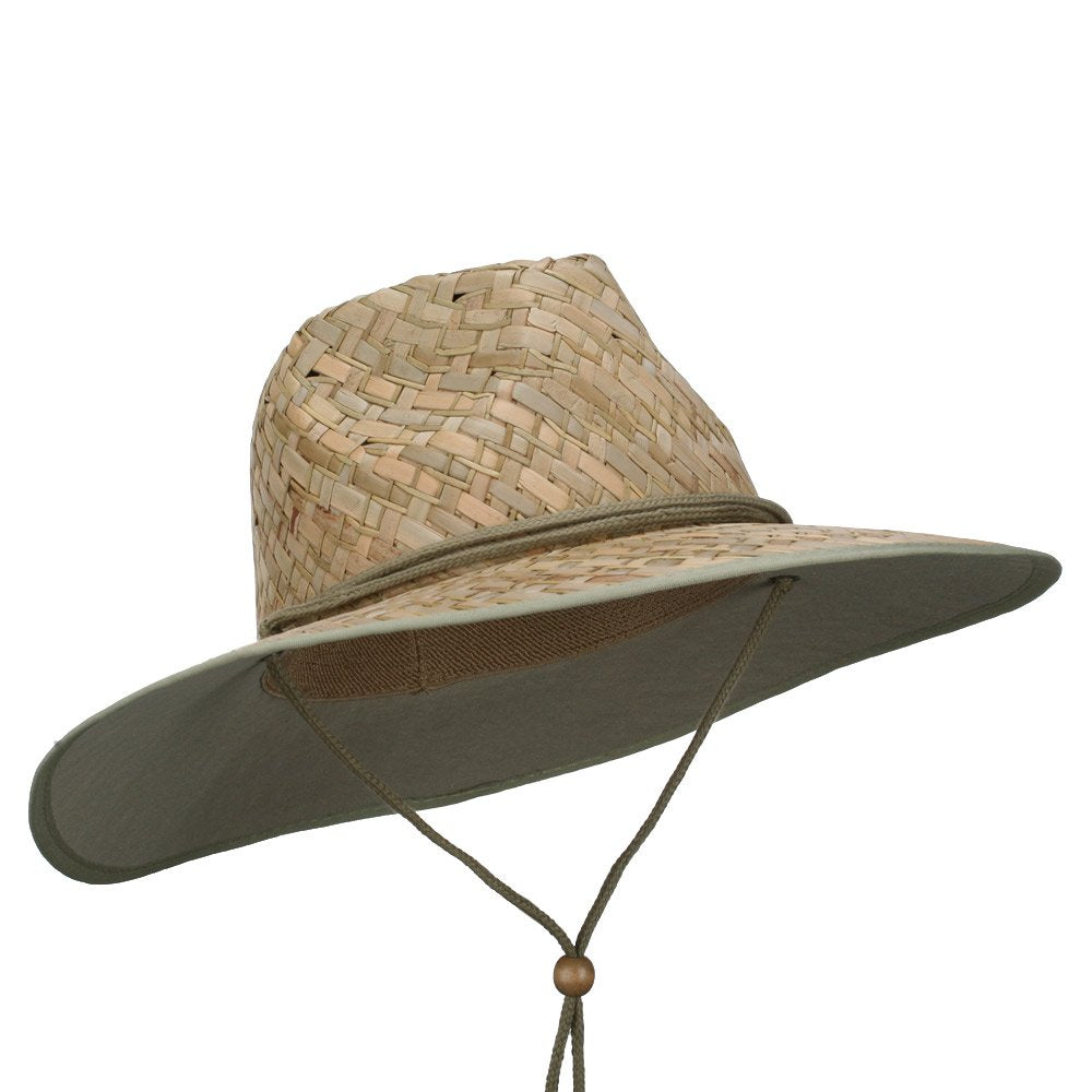 Jeanne Simmons straw braid lifeguard hat green brim detail for sun protection