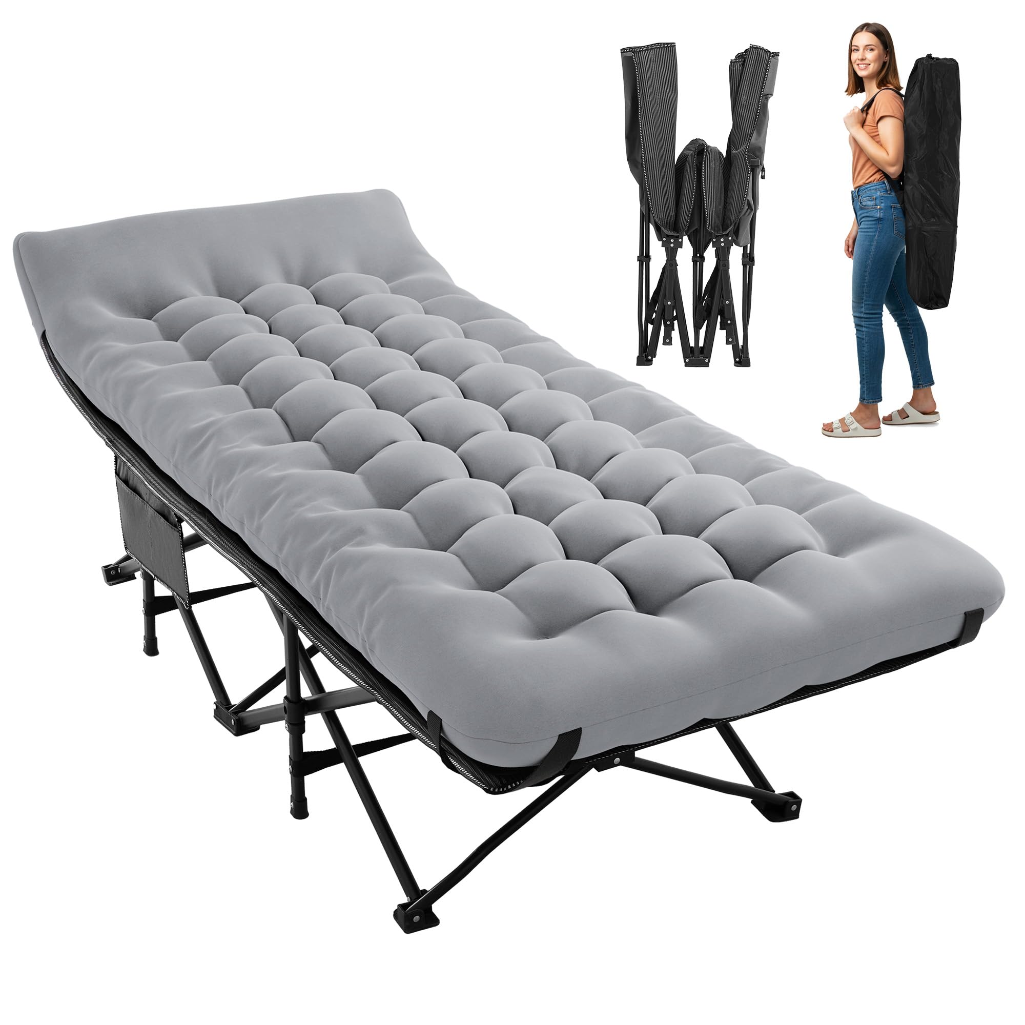 JEAREY camping cot with quick 10-second setup for easy outdoor sleep