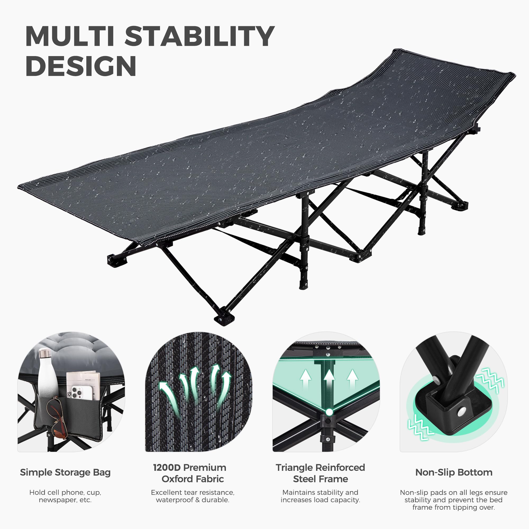 JEAREY camping cot compact folded size for car trunk storage