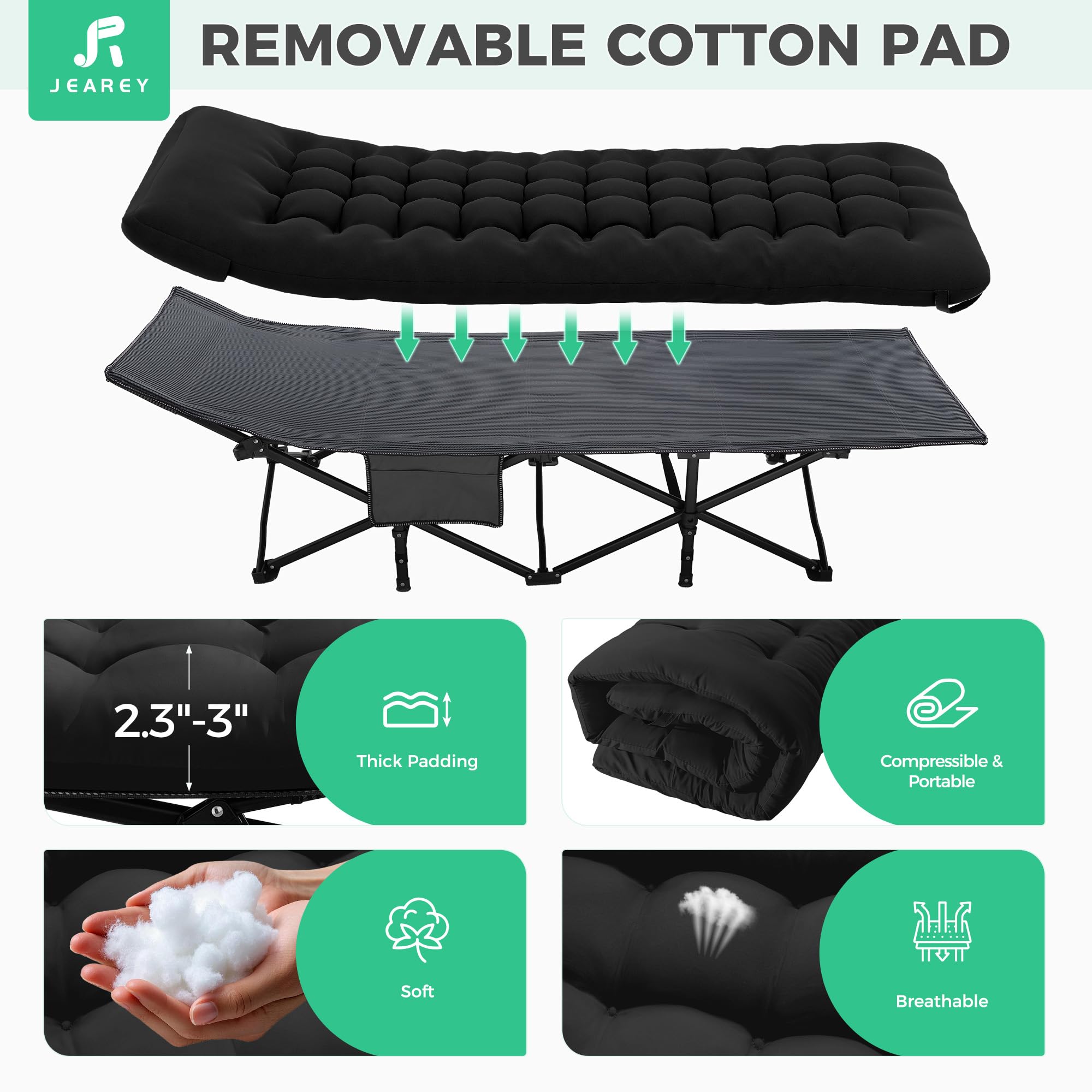 JEAREY versatile cot for camping, RV trips, hiking, or guest rooms