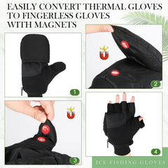 Two black ice fishing gloves laid flat showing palm area