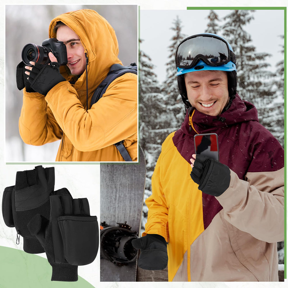 Gloves worn for winter activities such as fishing or photography