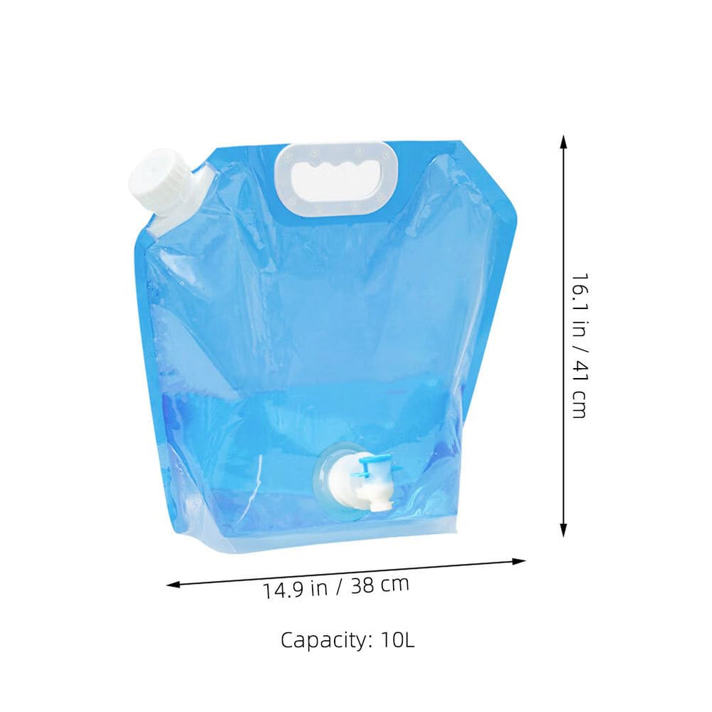 JECOMPRIS collapsible water bag in sky blue fits compactly in a backpack.