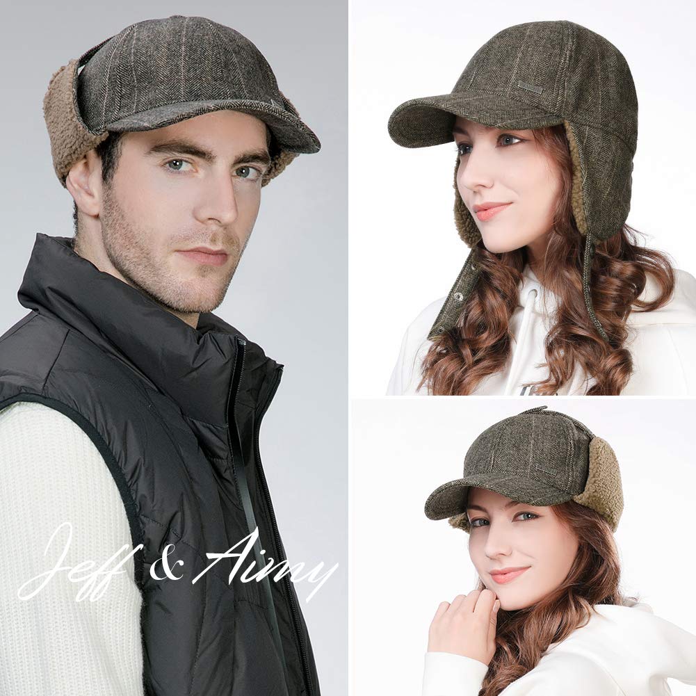 Jeff & Aimy Tweed Wool Hat earflaps close-up for wind protection