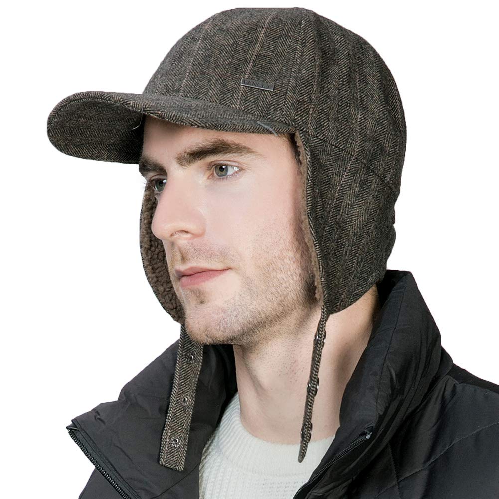 Jeff & Aimy Tweed Wool Hat front view with warmth-enhancing earflaps