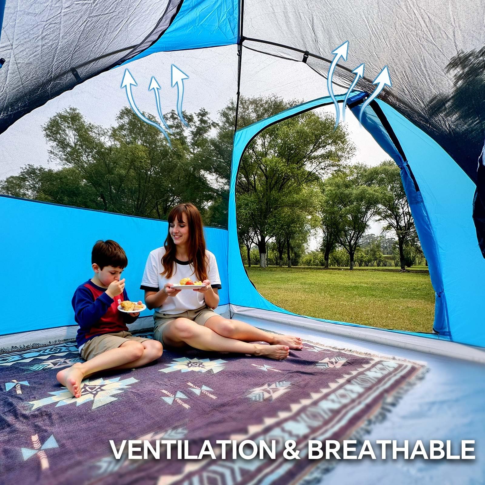 JELUCAMP 4-person dome tent blue detachable rainfly provides adaptable weather protection