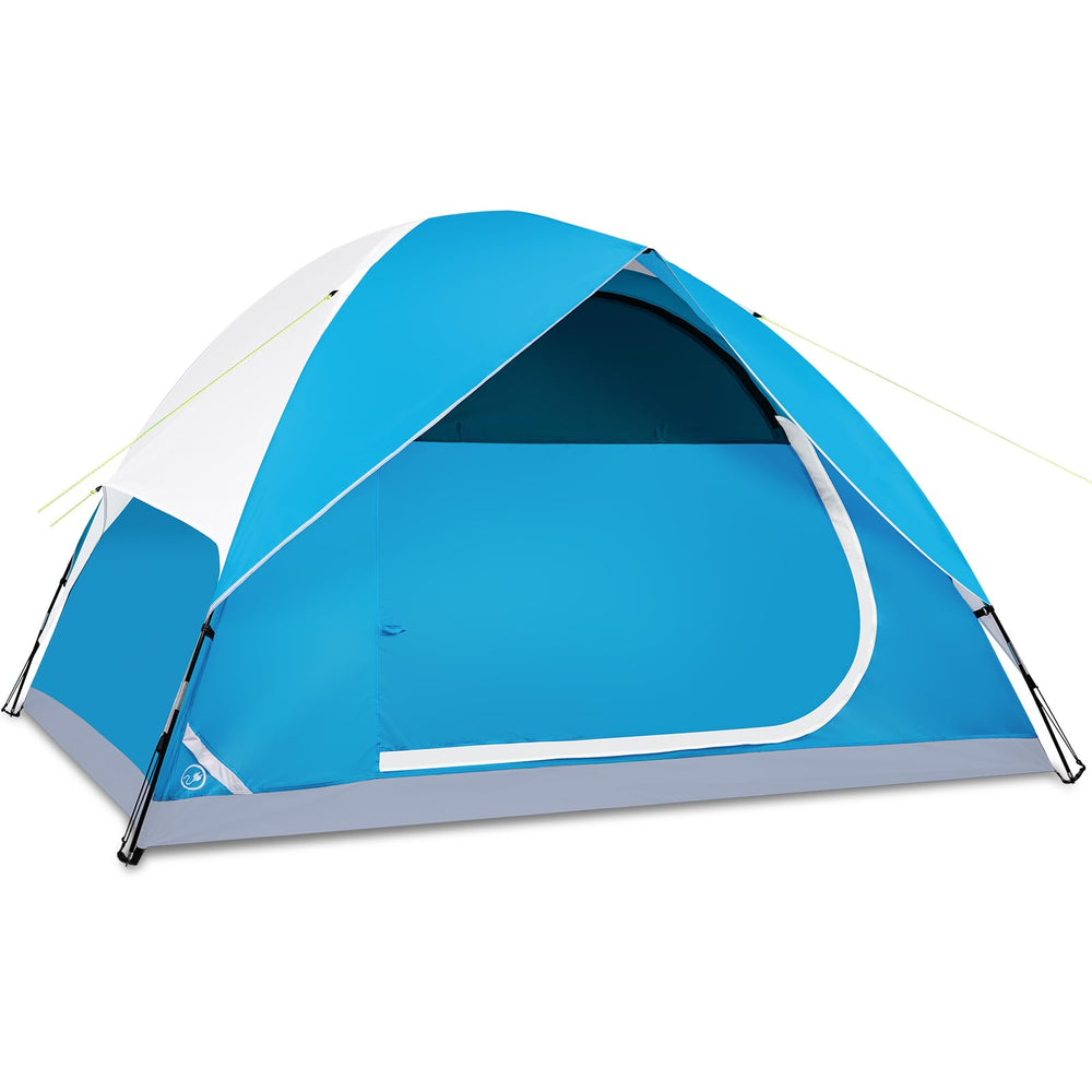 JELUCAMP 4-person dome tent blue exterior highlights lightweight transport for weekend trips