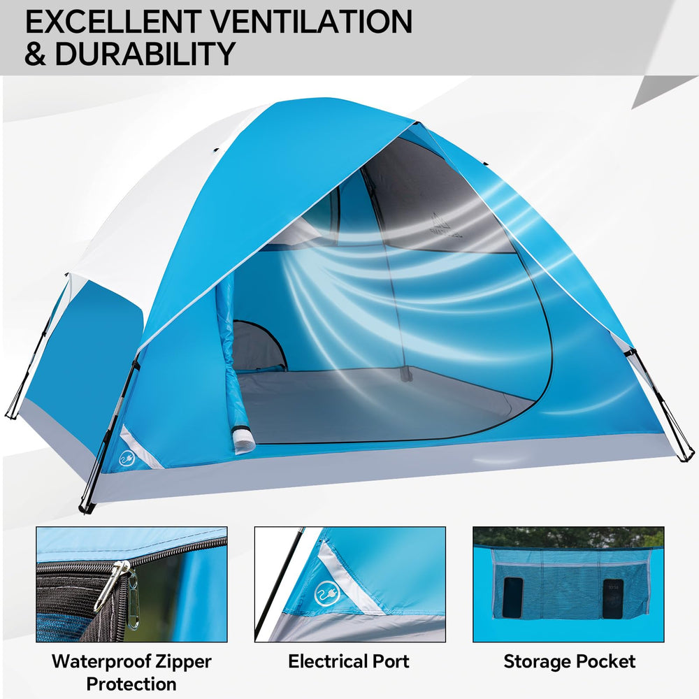 JELUCAMP 4-person dome tent blue mesh ventilation panels promote breathable comfort
