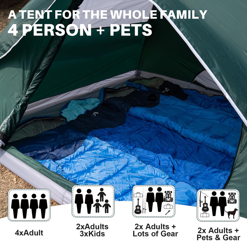 JELUCAMP dome tent interior offers a spacious four-person sleeping area.