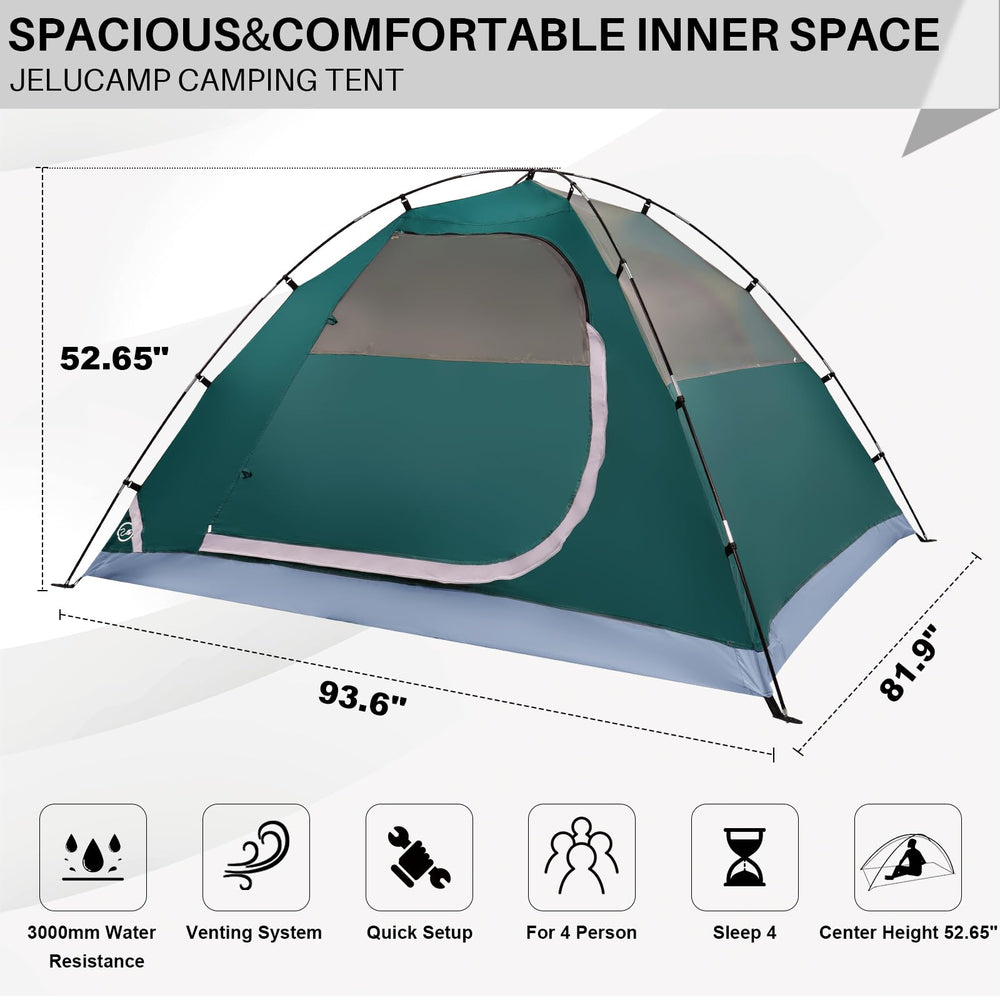 JELUCAMP dome tent setup in initial stage demonstrates quick assembly.