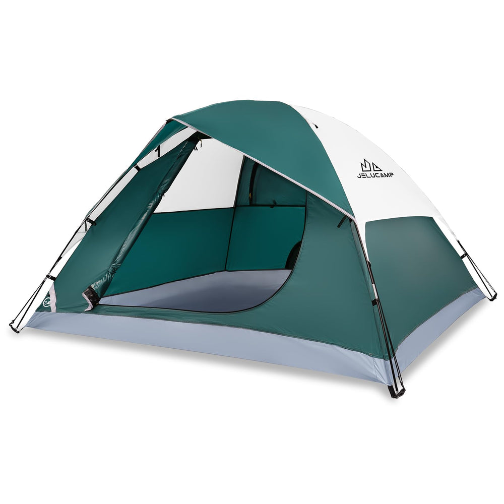JELUCAMP four-person dome tent packaging shows easy portability for trips.