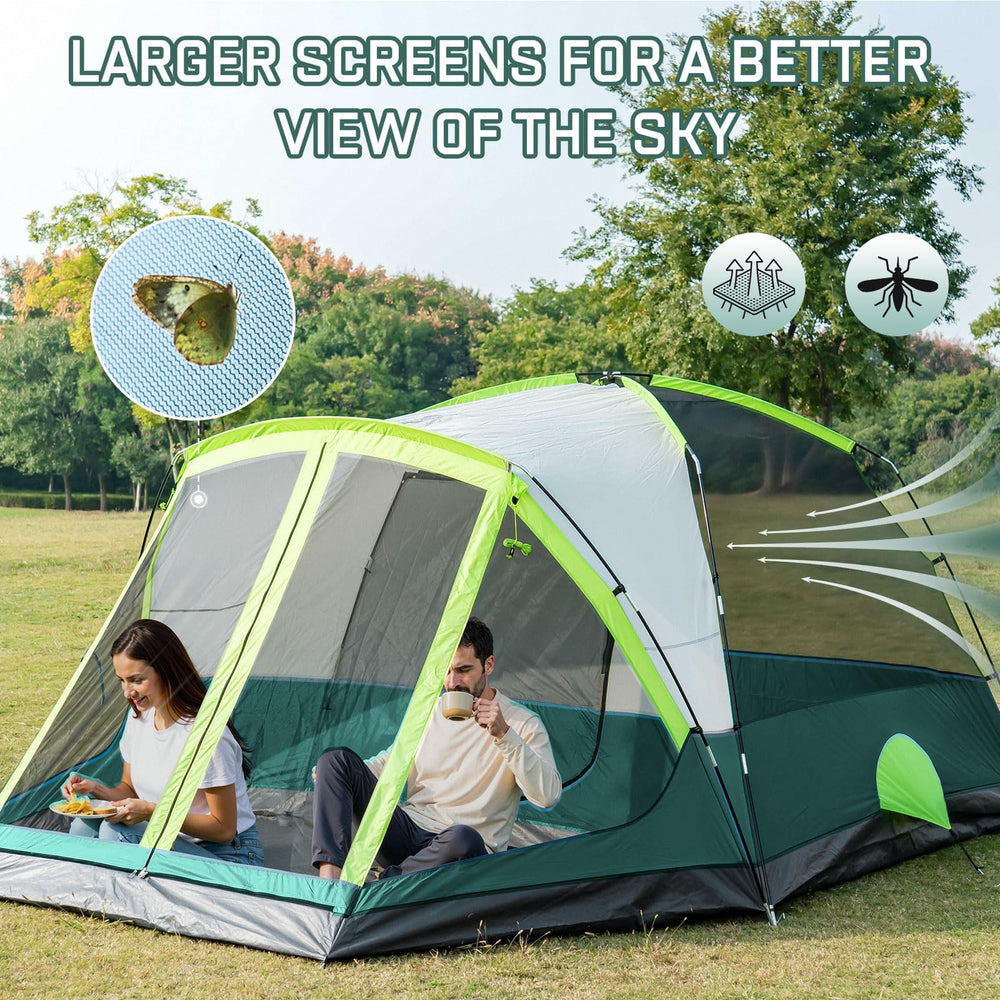 JELUCAMP full-mesh walls provide airflow and 360-degree views.