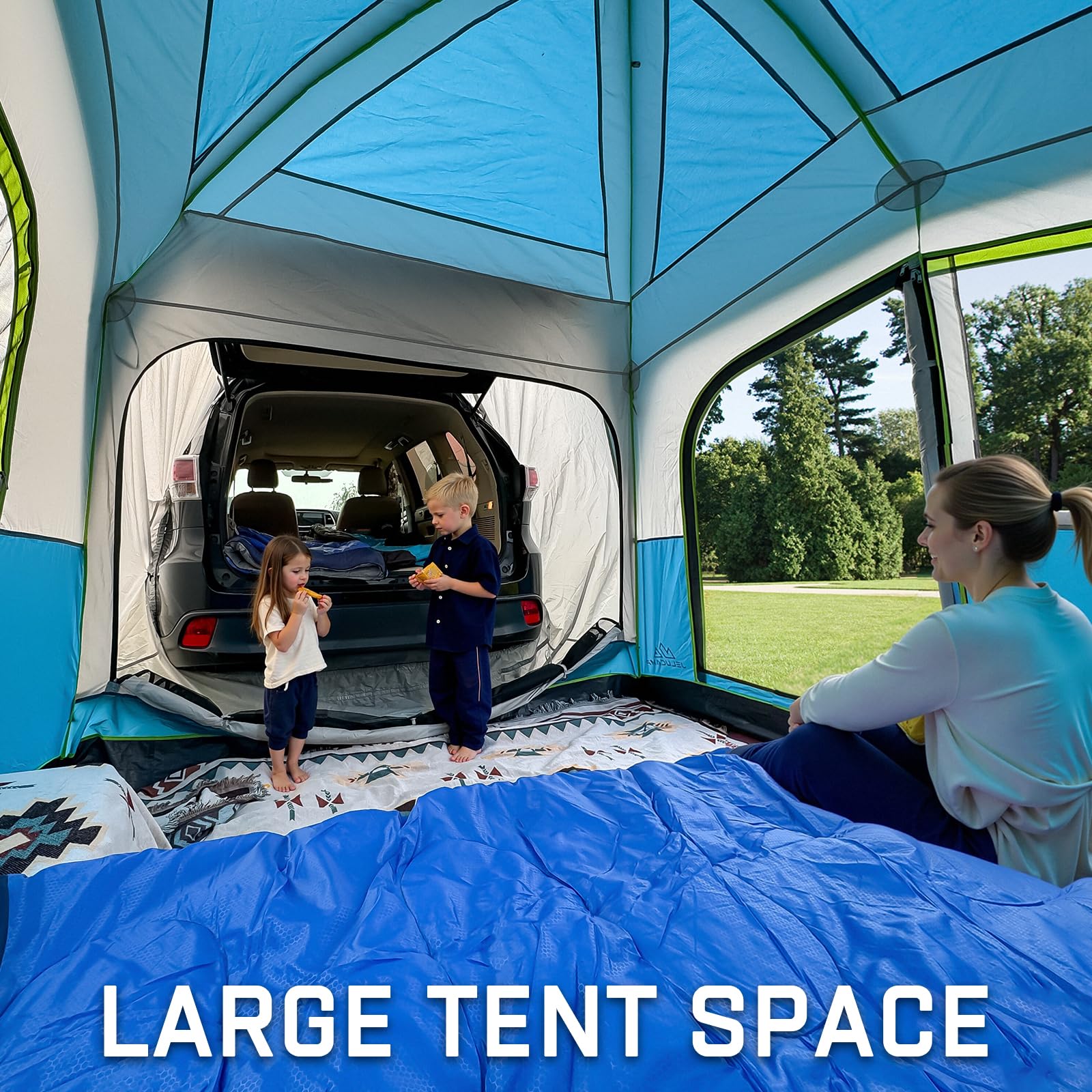 JELUCAMP SUV tent interior reveals spacious layout for six and gear storage during family trips