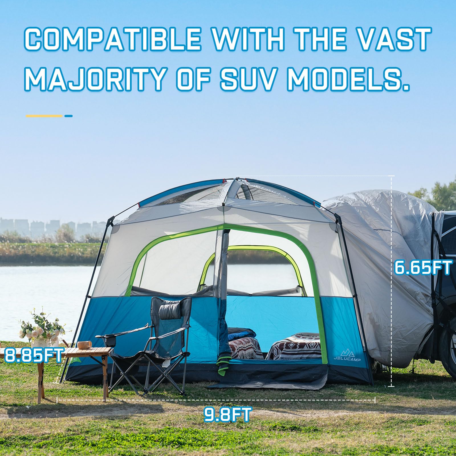 JELUCAMP SUV tent tailgate connection enables seamless vehicle-to-tent transition for car camping