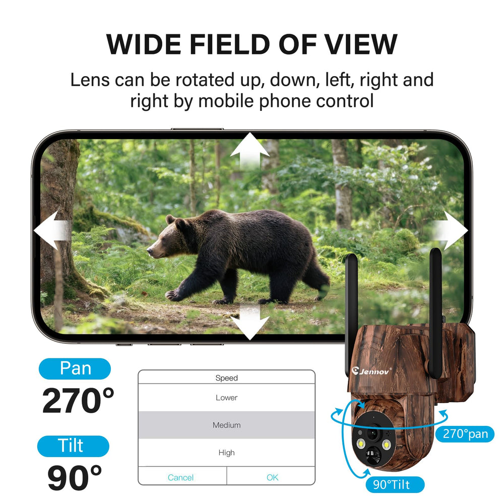 Jennov solar panel powers the camera for year-round operation in off-grid spots