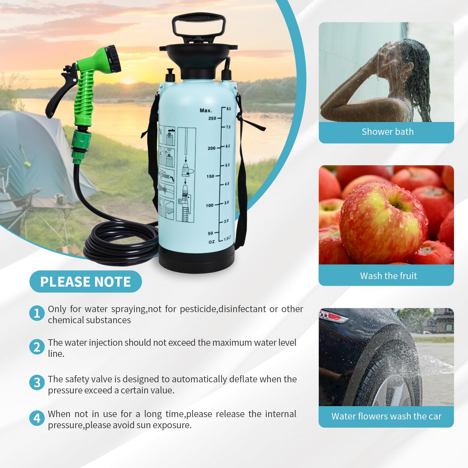 JIESIHAO portable-shower-head adjustable spray ideal for showering, washing fruits, or cars.
