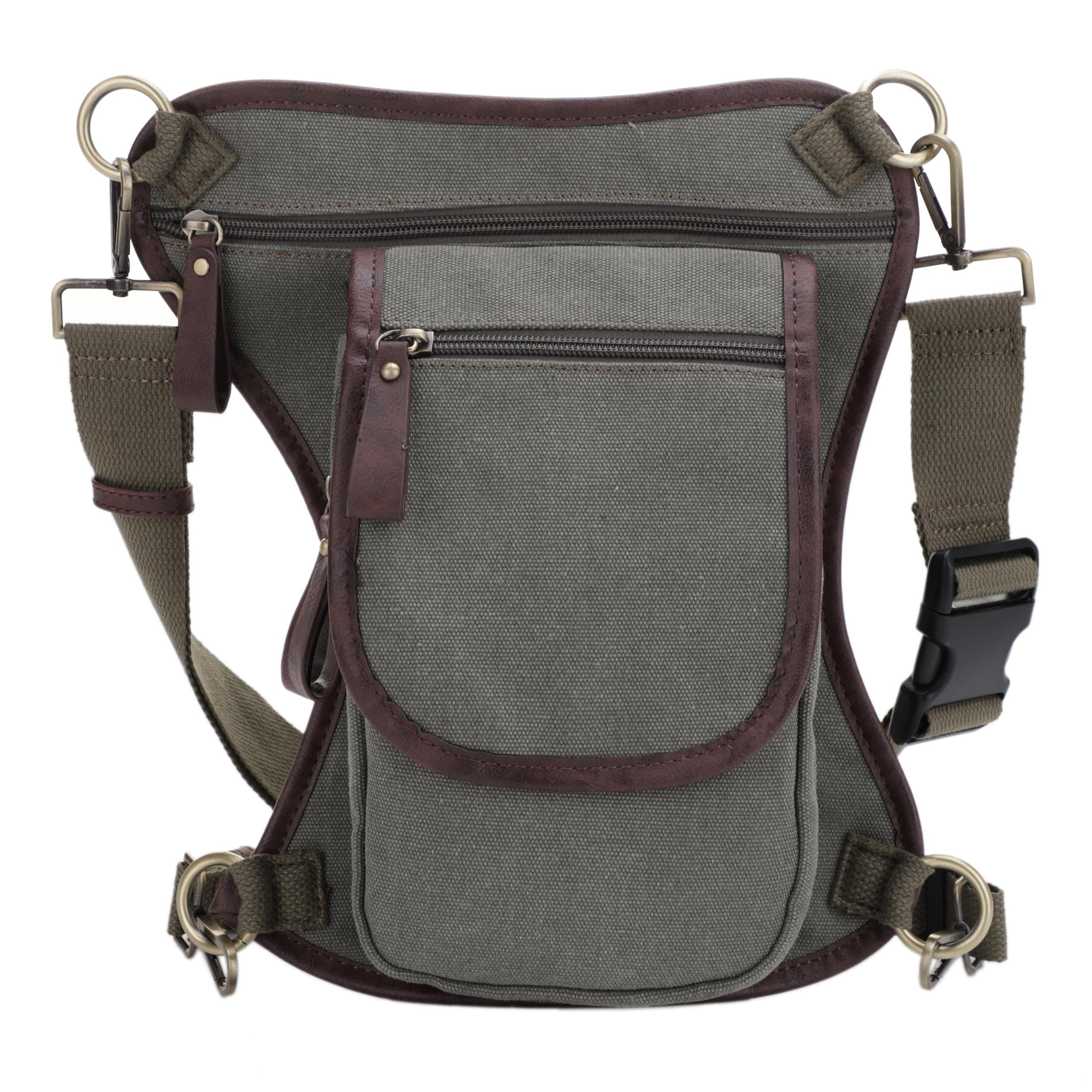 Jessie & James olive concealed carry leg bag with quick-access pocket.
