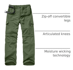Jessie Kidden Mens Hiking Pants Zip-Off Legs shows quick transition from pants to shorts.