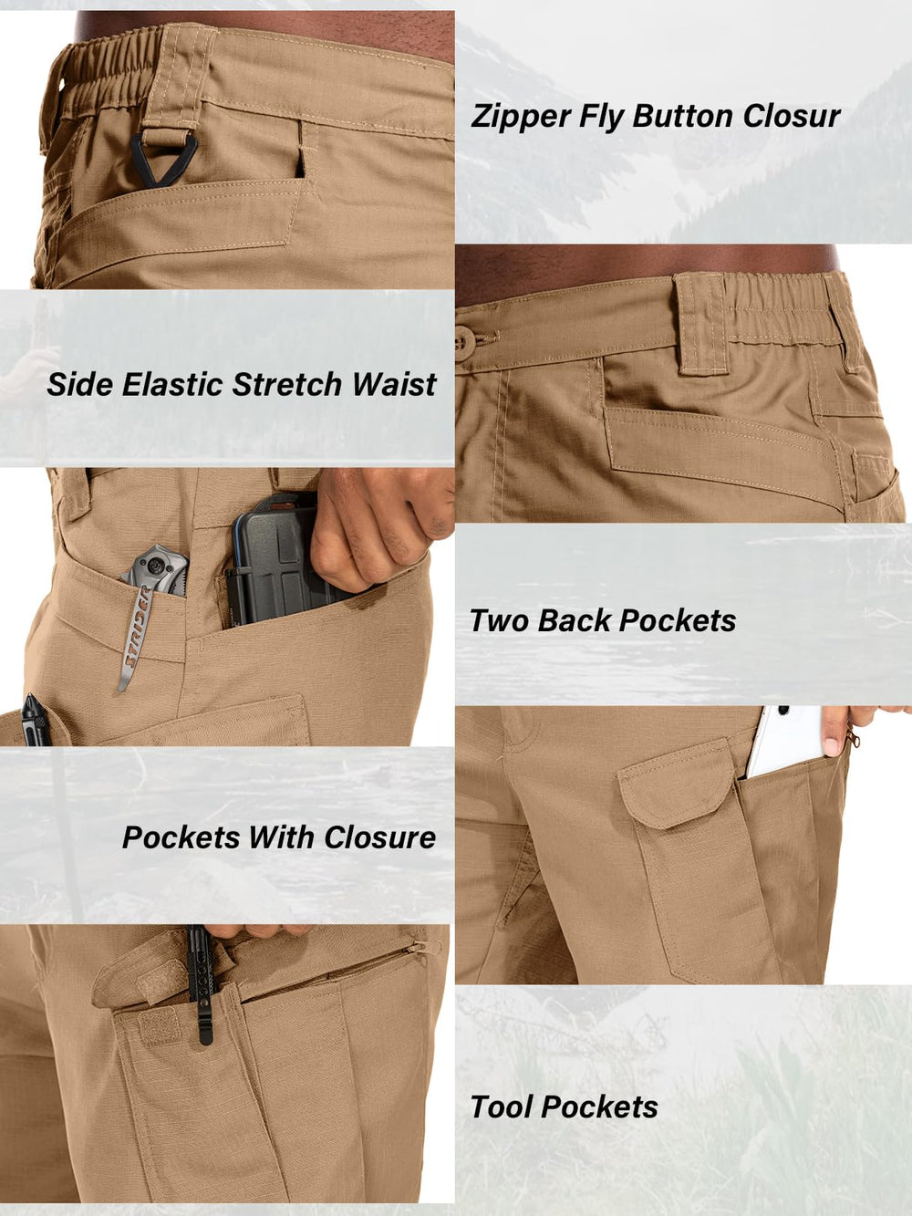 Jessie Kidden mens tactical shorts cargo pocket close-up with secure closures for tools