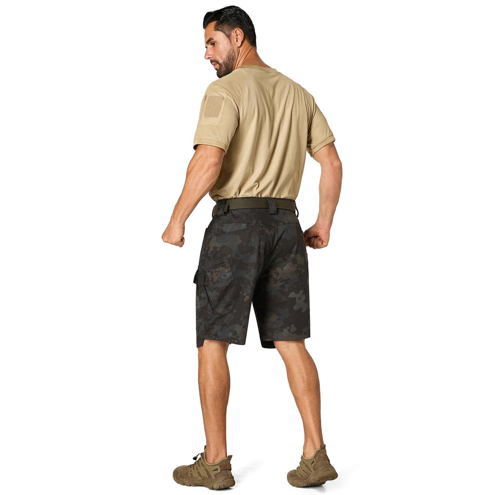 Jessie Kidden men's tactical stretch shorts in action illustrate versatile use from fishing to hiking.